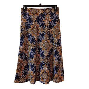 NEW Colette Mali Brushed Knit Foldover Knee Length Skirt Navy Blue Yellow/Tan XS